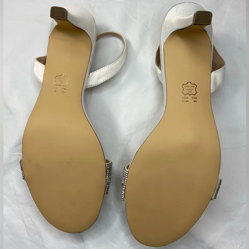 Nina New Rhinestone Satin Strappy Slingback Sandal Pumps Silver & White size 10‎